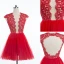 Sexy Rouge Robe De Fete 2018 Courte Encolure Dégagée En Dentelle Fleur Sans Manches Dos Nu Robe De Ceremonie