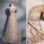 Élégant Champagne Robe De Soirée 2019 Princesse De l'épaule Perlage Gland Manches Courtes En Dentelle Fleur Cristal Dos Nu Longue Robe De Ceremonie