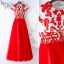 Chic / Belle Rouge Robe De Bal 2019 Princesse Encolure Dégagée En Dentelle Fleur Perlage Manches Courtes Longue Robe De Ceremonie