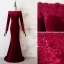 Elegante Bordeaux Avondjurken 2019 Trompet / Zeemeermin Kant Bloem Vierkante Halslijn Kralen Kristal Pailletten Suede Lange Mouwen Lange Gelegenheid Jurken
