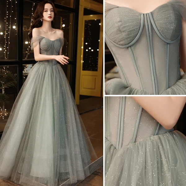 Chic / Beautiful Champagne Wedding Dresses 2018 A-Line / Princess Beading Off-The-Shoulder Backless 3/4 Sleeve Floor-Length / Long Wedding