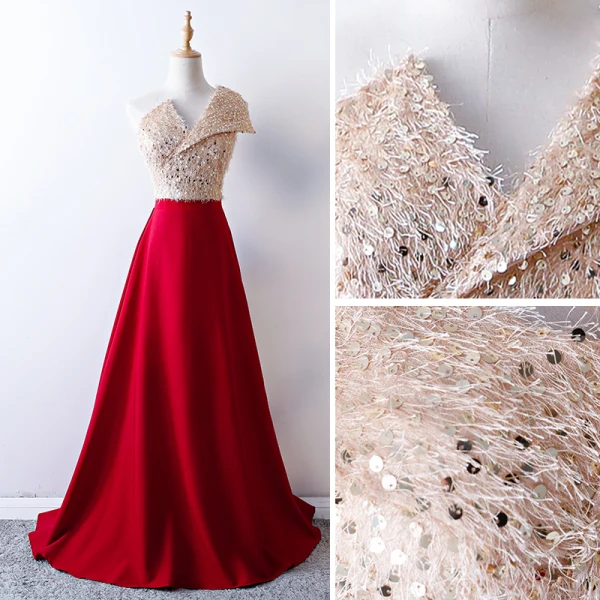 Elegante Burgunderrot Ballkleider 2019 A Linie One-Shoulder Rückenfreies Pailletten Quaste Ärmellos Sweep / Pinsel Zug Festliche Kleider