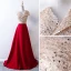 Elegante Burgunderrot Ballkleider 2019 A Linie One-Shoulder Rückenfreies Pailletten Quaste Ärmellos Sweep / Pinsel Zug Festliche Kleider