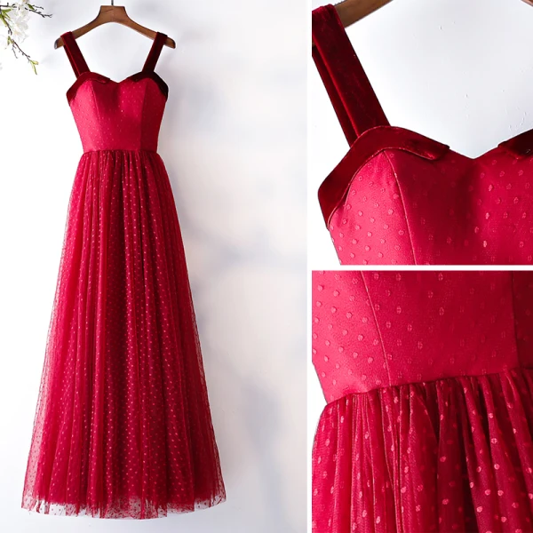 Chic / Beautiful Burgundy Prom Dresses 2019 A-Line / Princess Spotted Suede Spaghetti Straps Backless Short Sleeve Floor-Length / Long Formal Dresses