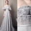 Élégant Gris Robe De Soirée 2019 Princesse De l'épaule Perlage En Dentelle Fleur Manches Courtes Dos Nu Longue Robe De Ceremonie