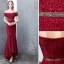 Scintillantes Bordeaux Robe De Soirée 2019 Trompette / Sirène De l'épaule Dentelle Paillettes Manches Courtes Dos Nu Ceinture Asymétrique Robe De Ceremonie
