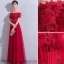 Chic / Beautiful Burgundy Evening Dresses  2019 A-Line / Princess Off-The-Shoulder Appliques Lace Flower Crystal Short Sleeve Backless Floor-Length / Long Formal Dresses