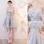 Chic / Belle Gris Robe De Cocktail 2019 Princesse Encolure Dégagée En Dentelle Appliques 1/2 Manches Dos Nu Asymétrique Robe De Ceremonie