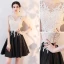 Chic / Belle Noire Robe De Cocktail 2019 Princesse Encolure Dégagée En Dentelle Appliques Faux Diamant Sans Manches Courte Robe De Ceremonie