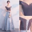 Elegant Grey Prom Dresses 2019 A-Line / Princess Suede Off-The-Shoulder Lace Short Sleeve Backless Floor-Length / Long Formal Dresses