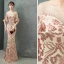 Charming Champagne Evening Dresses  Trumpet / Mermaid 2019 Scoop Neck Sequins Rhinestone Bell sleeves Floor-Length / Long Formal Dresses