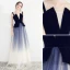 Chic / Belle Bleu Marine Dégradé De Couleur Robe De Soirée 2019 Princesse Bretelles Spaghetti Sans Manches Dos Nu Longue Robe De Ceremonie