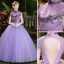 Affordable Lilac Prom Dresses 2019 Ball Gown High Neck Crystal Lace Flower Short Sleeve Backless Floor-Length / Long Formal Dresses