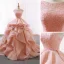 Élégant Perle Rose Robe De Bal 2019 Robe Boule Encolure Dégagée Perlage Sans Manches Dos Nu Volants en Cascade Tribunal Train Robe De Ceremonie