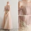 Elegant Champagne Prom Dresses 2019 A-Line / Princess Scoop Neck Beading Lace Appliques Ruffle Short Sleeve Backless Floor-Length / Long Formal Dresses
