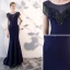 Chic / Belle Bleu Marine Robe De Soirée 2019 Trompette / Sirène Encolure Dégagée Perlage Gland Sans Manches Robe De Ceremonie