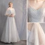 Chic / Belle Gris Robe Demoiselle D'honneur 2019 Princesse Tachetée Noeud 1/2 Manches Dos Nu Longue Robe Pour Mariage