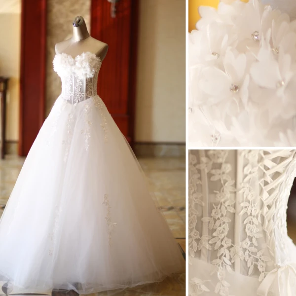 Chic / Belle Blanche Robe De Mariée 2019 Princesse Transparentes Bustier Appliques En Dentelle Fleur Sans Manches Dos Nu Longue