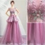 Chic / Beautiful Purple Prom Dresses 2019 A-Line / Princess Scoop Neck Appliques Lace Rhinestone Sleeveless Court Train Formal Dresses