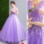 Affordable Lilac Prom Dresses 2019 A-Line / Princess V-Neck Appliques Lace Flower Beading Crystal Sleeveless Backless Floor-Length / Long Formal Dresses