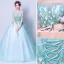 Affordable Pool Blue Prom Dresses 2019 A-Line / Princess Off-The-Shoulder Appliques Embroidered 1/2 Sleeves Backless Formal Dresses