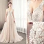 Modern / Fashion Champagne Wedding Dresses 2019 A-Line / Princess V-Neck Beading Pearl Lace Flower Sleeveless Backless Court Train