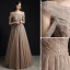 Fashion Champagne Pearl Prom Dresses 2021 A-Line / Princess One-Shoulder Short Sleeve Backless Floor-Length / Long Formal Dresses