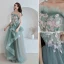 Modern / Fashion Jade Green Prom Dresses 2019 A-Line / Princess Spaghetti Straps Appliques Lace Sleeveless Backless Cascading Ruffles Floor-Length / Long Formal Dresses