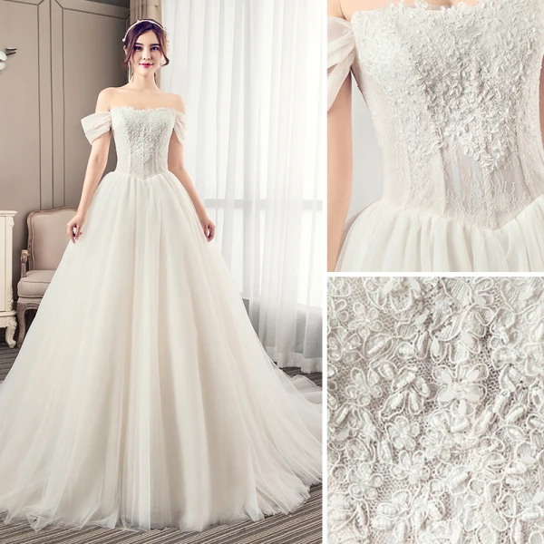 Élégant Champagne Robe De Mariée 2019 Princesse De l'épaule En Dentelle Perlage Sans Manches Dos Nu Chapel Train