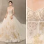 Luxury / Gorgeous Champagne Wedding Dresses 2019 A-Line / Princess Spaghetti Straps Beading Pearl Crystal Sleeveless Backless Lace Flower Royal Train