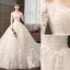 Élégant Champagne Robe De Mariée 2019 Princesse De l'épaule En Dentelle Fleur Paillettes 1/2 Manches Dos Nu Royal Train