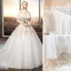 Modern / Fashion Ivory Wedding Dresses 2019 Ball Gown Off-The-Shoulder Lace Flower Short Sleeve Backless Cathedral Train