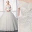 Elegant Ivory Wedding Dresses 2019 A-Line / Princess Off-The-Shoulder Lace Backless Short Sleeve Flower Cathedral Train