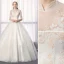 Chinese style Ivory Wedding Dresses 2019 A-Line / Princess High Neck Lace Flower Sequins 1/2 Sleeves Backless Floor-Length / Long