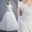 Schöne Weiß Brautkleider / Hochzeitskleider 2019 A Linie V-Ausschnitt Spitze Blumen Ärmellos Rückenfreies Kathedrale Schleppe