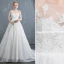 Schöne Ivory / Creme Brautkleider / Hochzeitskleider 2019 A Linie Durchsichtige Rundhalsausschnitt Spitze Blumen 1/2 Ärmel Rückenfreies Kapelle-Schleppe