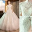 Elegant Champagne Wedding Dresses 2019 A-Line / Princess High Neck Lace Flower 3/4 Sleeve Backless Royal Train