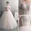 Modern / Fashion Champagne Wedding Dresses 2019 A-Line / Princess Pleated Scoop Neck Glitter Spotted Tulle Lace Flower Short Sleeve Backless Floor-Length / Long