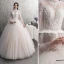Élégant Champagne Robe De Mariée 2019 Princesse Encolure Dégagée En Dentelle Fleur Dos Nu Manches Longues Plissée Longue Mariage