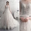 Modern / Fashion Champagne Wedding Dresses 2019 A-Line / Princess Scoop Neck Lace Flower Appliques Butterfly Long Sleeve Backless Royal Train