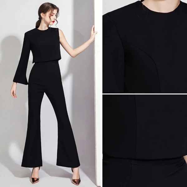 Fashion Black Jumpsuit Evening Dresses  2021 Scoop Neck Backless Formal Dresses
