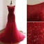 Luxury / Gorgeous Burgundy Handmade  Beading Evening Dresses  2019 Trumpet / Mermaid Scoop Neck Sequins Crystal Sleeveless Backless Court Train Formal Dresses