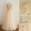 Chic / Belle Champagne Robe De Soirée 2019 Princesse V-Cou Perlage Perle Faux Diamant Manches de cloche Dos Nu Train De Balayage Robe De Ceremonie