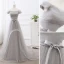 Elegant Grey Prom Dresses 2019 A-Line / Princess Off-The-Shoulder Short Sleeve Backless Bow Court Train Formal Dresses