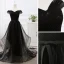 Elegant Black Prom Dresses 2019 A-Line / Princess Off-The-Shoulder Short Sleeve Backless Bow Court Train Formal Dresses