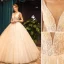 Elegant Champagne Wedding Dresses 2019 Ball Gown Scoop Neck Beading Sequins Lace Flower Sleeveless Backless Floor-Length / Long