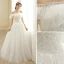 Affordable Ivory Wedding Dresses 2019 A-Line / Princess Off-The-Shoulder Lace Flower Short Sleeve Backless Floor-Length / Long
