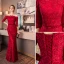 Charmant Bordeaux Robe De Soirée 2019 Trompette / Sirène De l'épaule En Dentelle Fleur Paillettes 1/2 Manches Dos Nu Noeud Longue Robe De Ceremonie