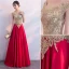 Charming Burgundy Evening Dresses  2019 A-Line / Princess V-Neck Lace Flower Rhinestone Short Sleeve Backless Floor-Length / Long Formal Dresses