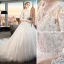 Modest / Simple White Wedding Dresses 2019 A-Line / Princess Scoop Neck See-through Lace Flower 3/4 Sleeve Backless Cathedral Train